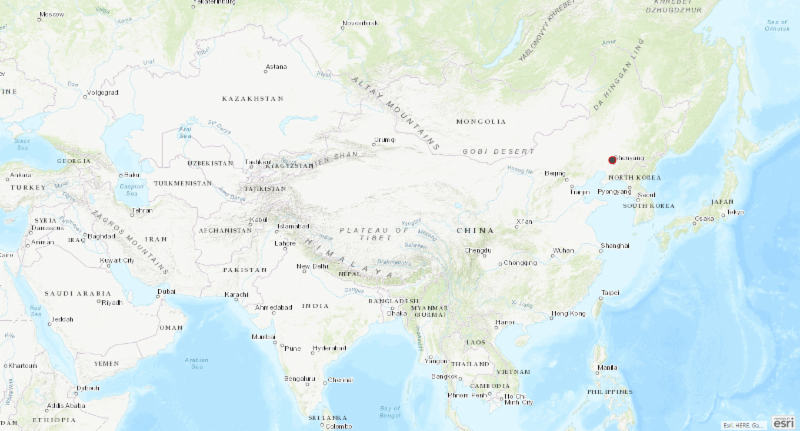 Map of the Asian region with location of ASF outbreak in China