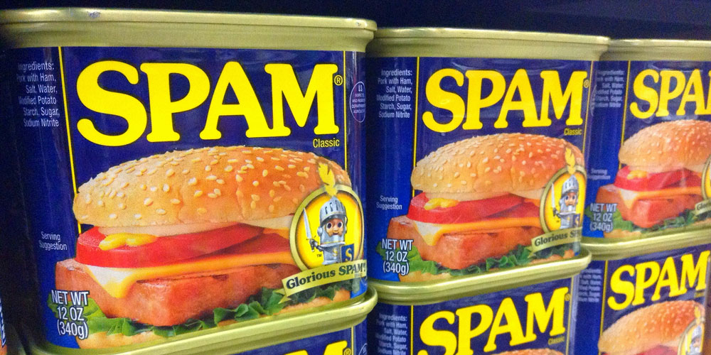 Cans of SPAM on a shelf