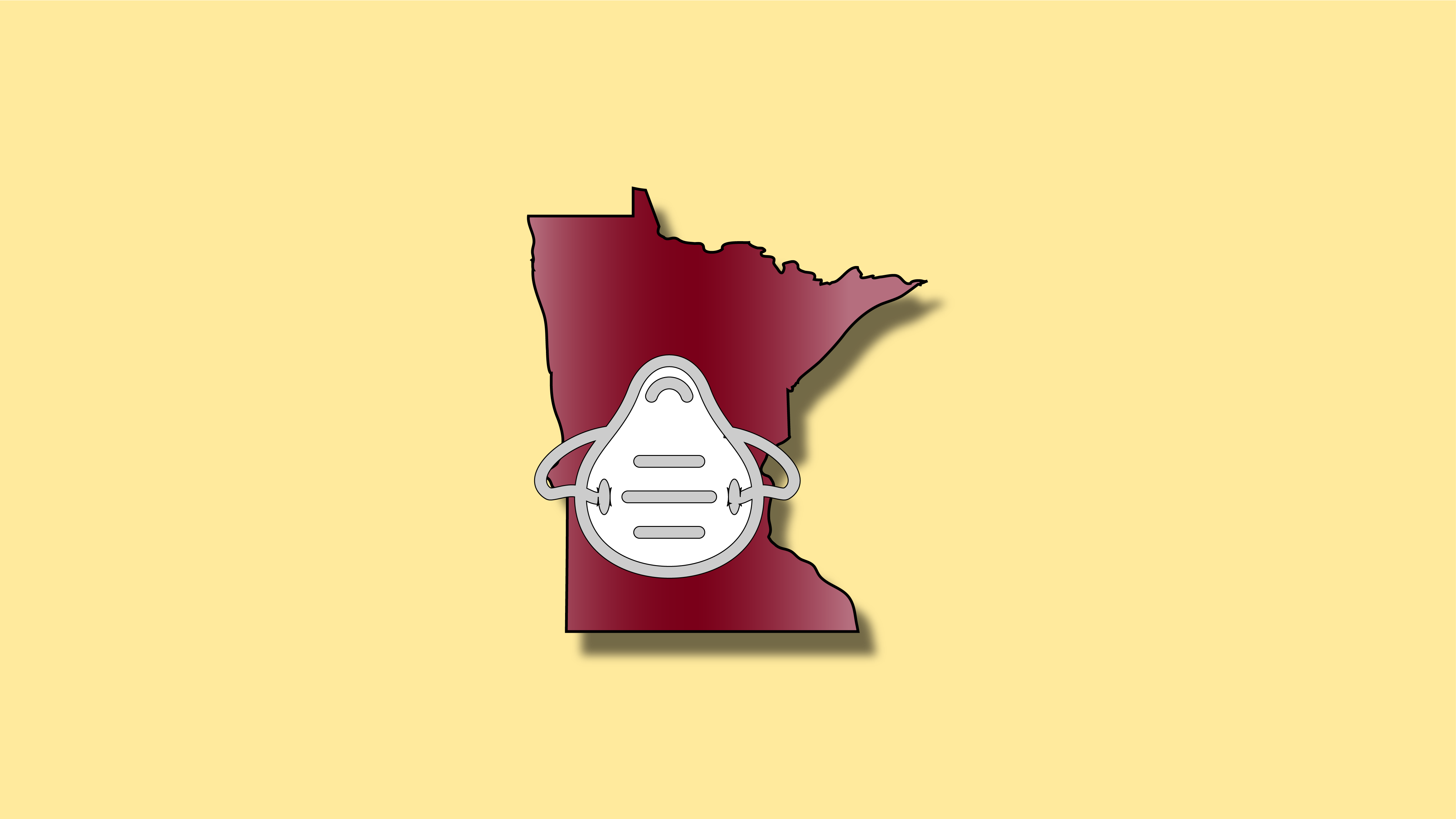 Illustration of the outline of Minnesota with a respirator mask on top of it