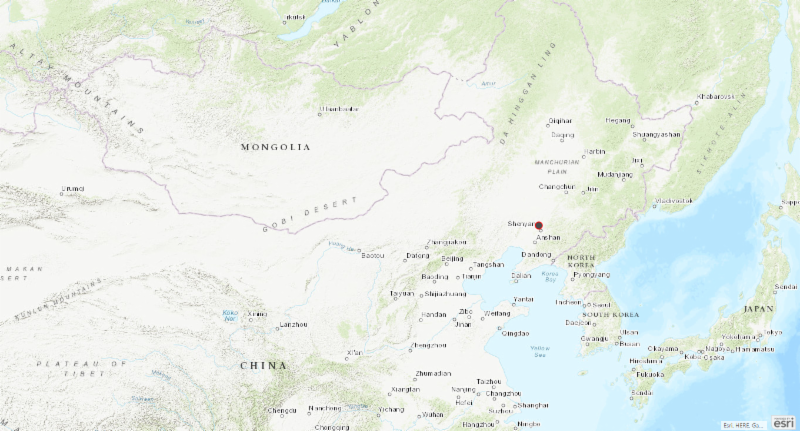 Map of China with location of ASF outbreak