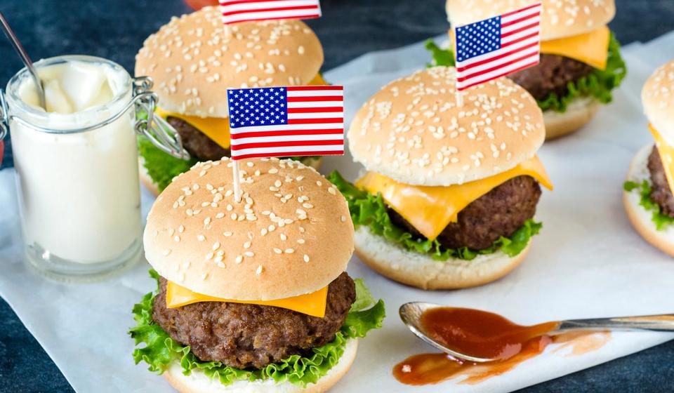 Hamburgers with American flag toothpicks 